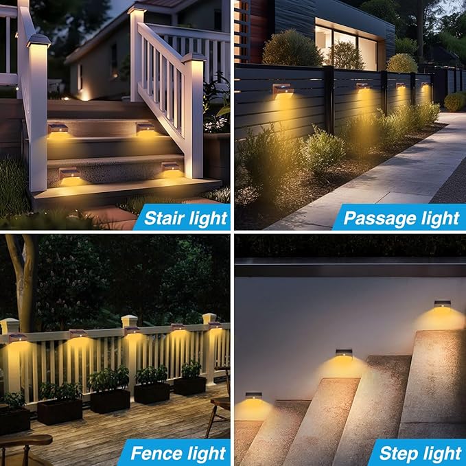 [4 Packs] Solar Outdoor Lights Motion Sensor Solar Security Lights Waterproof with 3 Lighting Modes Solar Powered Wall Lights Outside for Garden Fence Yard,Brown Warm