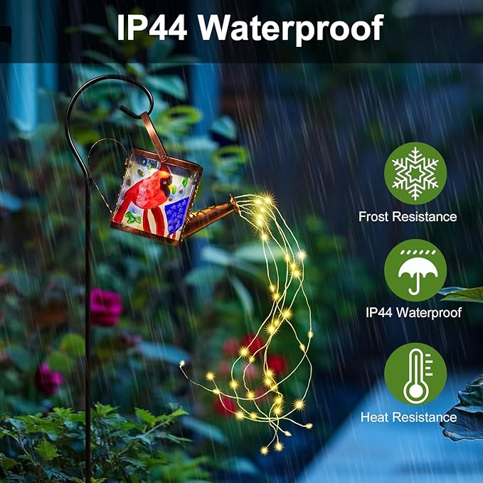 Larekook Solar Outdoor Watering Can Lights Decorative Path Lights, Metal Glass Solar Garden Light Outdoor Waterfall Decor Ornament for Yard Lighting Outside Flag