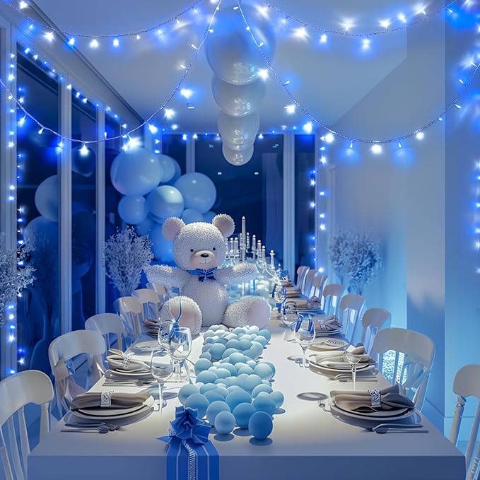 JMEXSUSS Blue and White Christmas Lights Outdoor, 8 Modes 400 LED Christmas String Lights Indoor,132ft LED Lights Plug in for Christmas Tree Party Decorations