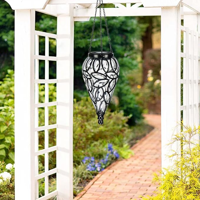 Outdoor Plastic Solar Hanging Lantern, 15 Cool White LEDs Twinkle Effect Tear-Shaped Hanging Lantern Decor Garden Decorative Solar Lights for Backyard, Patio and Lawn