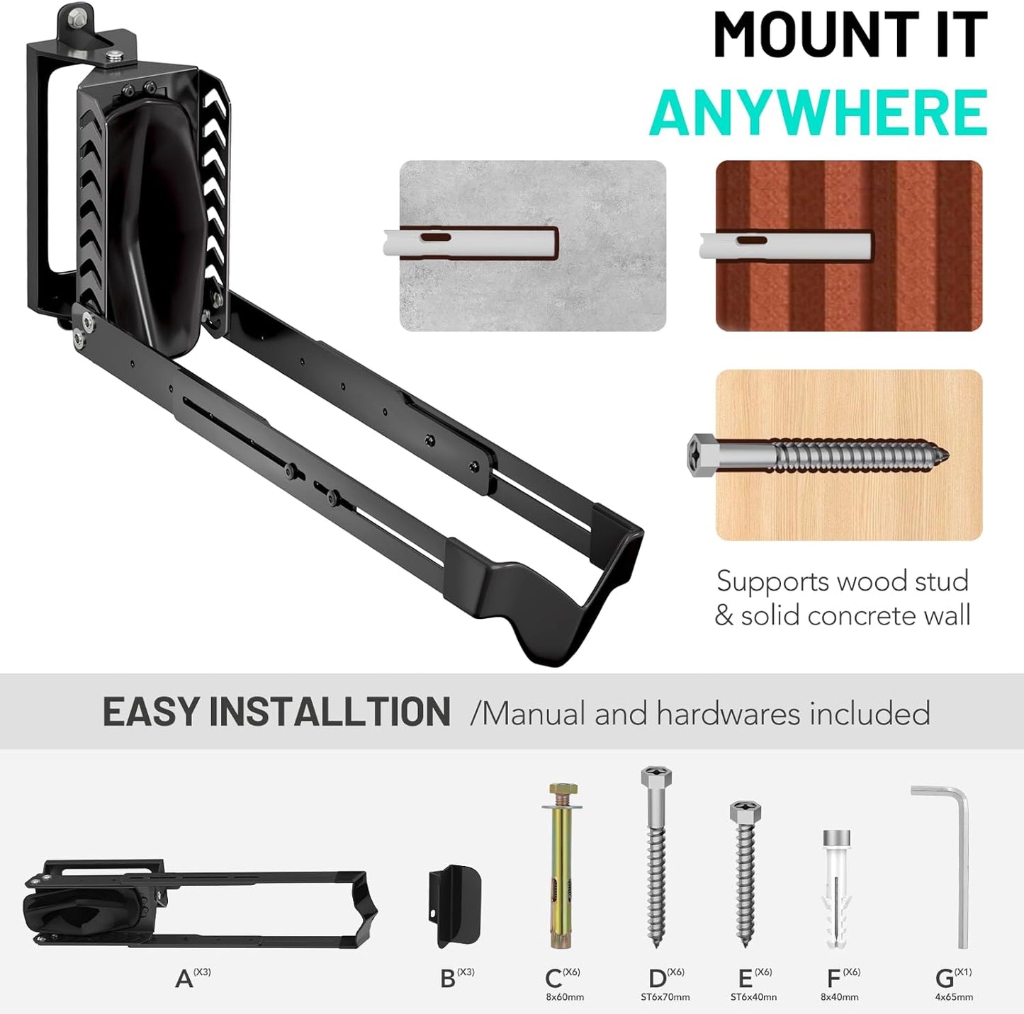 3-Pack Swivel Bike Rack Wall Mount, Bike Hangers for Garage, Space-Saving Vertical Bike Holder, Holds up to 77 lbs, Bicycle Wall Hanger Storage, No Heavy Lifting Required Indoor Hanging Bike Rack