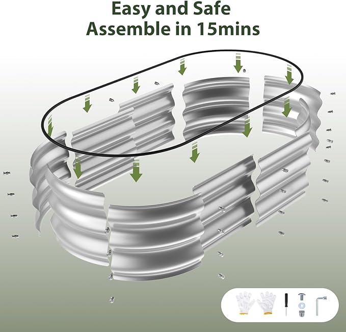 Raised Garden Bed Kit, 4x2x1 ft Galvanized Planter Box Outdoor with Safety Edging, Large Metal Raised Beds for Gardening Vegetables Flower Herb (Silver)