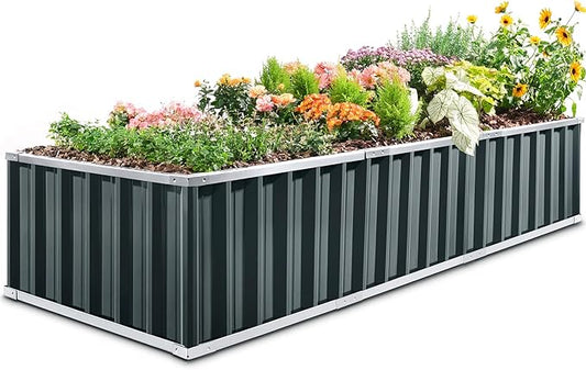 KING BIRD Galvanized Raised Garden Bed with 2 Installation Methods for DIY, 101" x 36" x 18" Heightened Planter Kit Box Outdoor for Deep-Rooted Vegetables, Flowers, Dark Grey