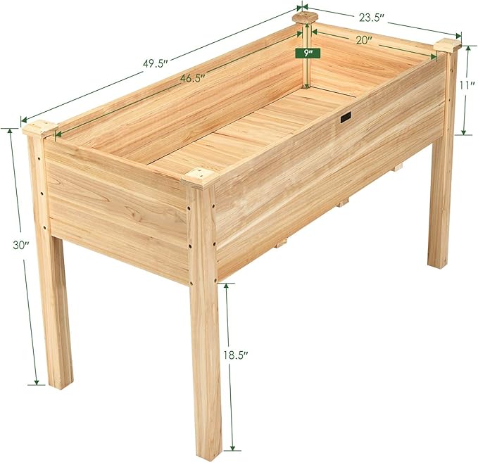 Giantex Raised Garden Bed Kit Elevated Planter Box for Vegetables Fruits Herb Grow, Heavy Duty Natural Cedar Wood Frame Gardening Planting Bed for Deck Patio Yard, 49.5"X23.5"X30.0"
