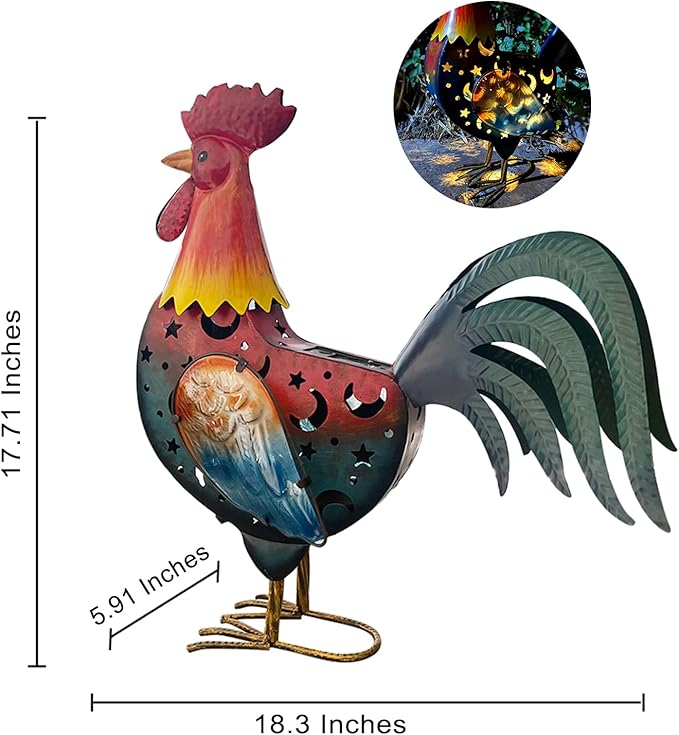 LIFFY Metal Rooster Yard Decor,18 Inch Solar Chicken Yard Decorations Outdoor,Garden Rooster Decor for Outside,Lawn Statues Decorative Ornaments for Home Patio Backyard Landscape