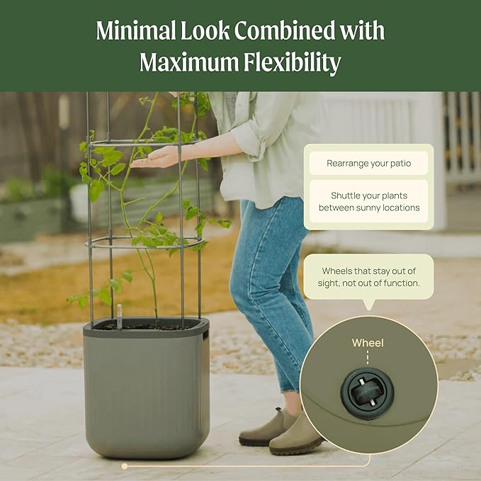 Vego garden Tomato Planter Box with Trellis Self-Watering Rolling Raised Garden Bed for Climbing Vegetables Plants Cage - Sage Green