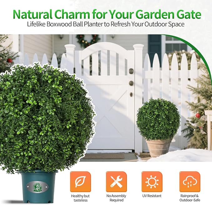 QIANYUN Artificial Plants Outdoor-14Inch Fake Plants Faux Boxwood Plants Outdoor- UV Resistant Shrub for Outdoor/Indoor Decor, Perfect for Porch, Garden, and Backyard