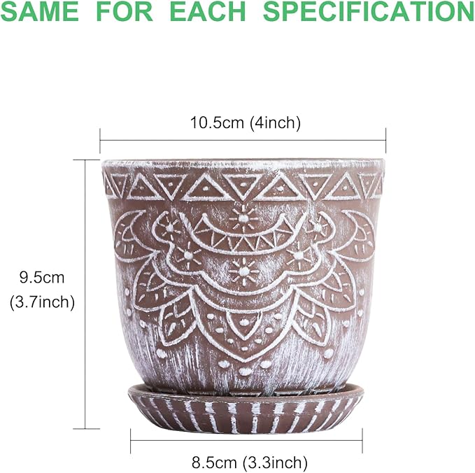 Gepege Succulent Pots, 4 Inch Small Indoor Ceramic Planter Pot with Drainage Holes and Saucers for Plants - Set of 4