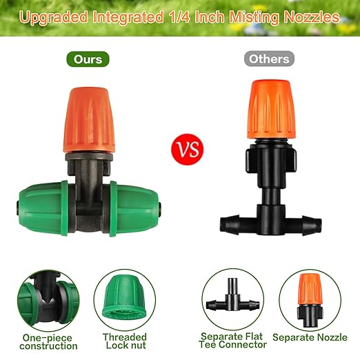 Drip Irrigation Fittings Kit for 1/4" Tubing, 65 Pcs Drip Line Lock Barbed Connectors for Drip Systems - 18 Couplings, 15 Tees, 12 End Caps,1 0 Elbows, 5 Cross Connectors, 5 Misters Nozzles