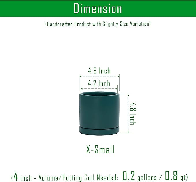 D'vine Dev Set of 2 Plants Pots, 4.6 Inch Ceramic Planter Pot for Plants with Drainage Hole and Saucer, Teal, 94-V-B-9