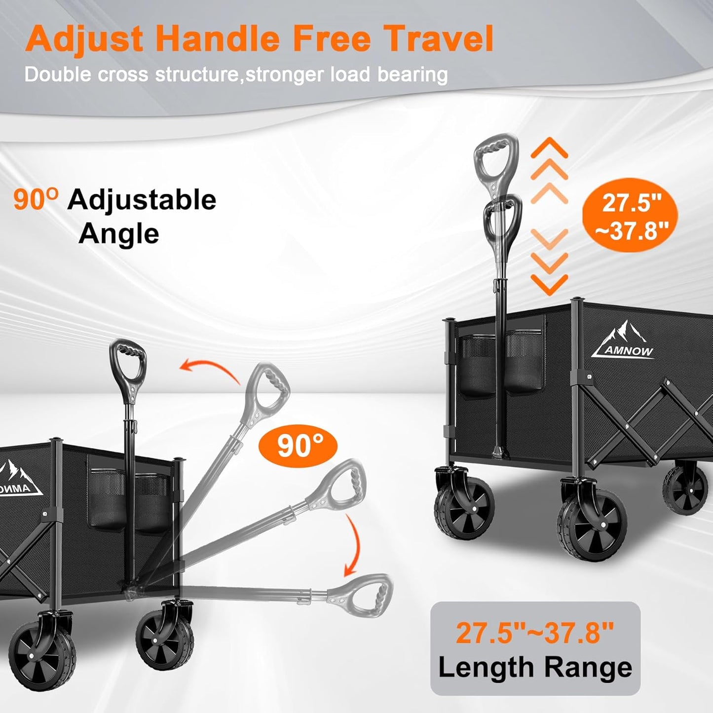 Collapsible Folding Wagon Cart, 350LBS Utility Large Capacity Cart Foldable Wagon with All Terrain Wheels, Grocery Wagons Carts for Garden Shopping Sports Camping, Black