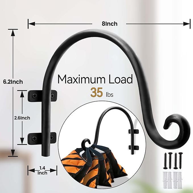 AJART Hanging Plant Hanger Outdoor: Bird Feeder Hangers for Outside - 8 inch Plant Hooks for Hanging Flower Baskets 2 Pieces