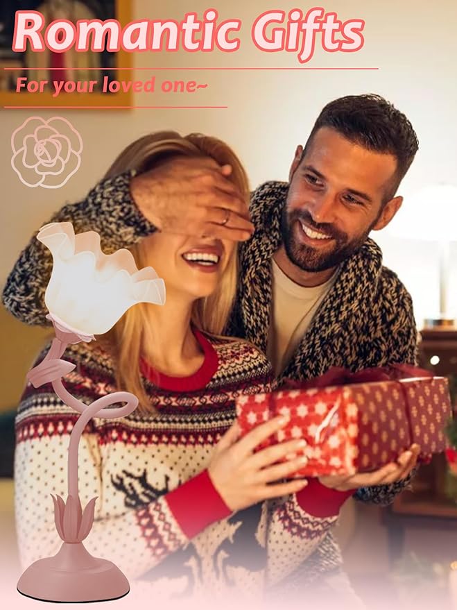 Flower Table Lamp,LED Reading Light Bedside Vintage Flower Night Light,3 Colors Modes Kawaii Bedside Lamps Decor,Living Room Bedroom Room Lighting Table Lamps Home Decoration (Pink)