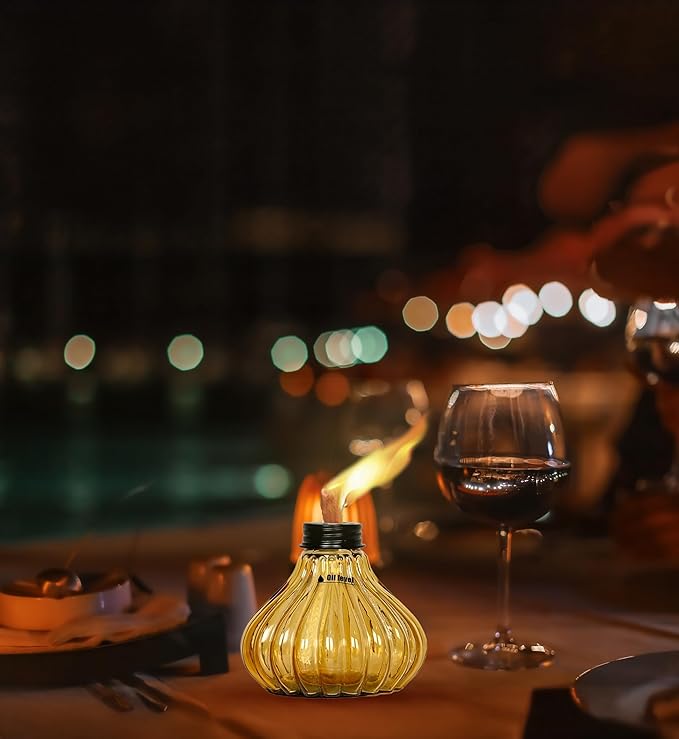 Deco Window Pack of 3 Table Torch for Indoor Outdoor Citronella Oil Tabletop Glass Lamp Landscape Yellow Lantern with Fiberglass Wick & Cap for Patio Garden Yard Party Decor Light