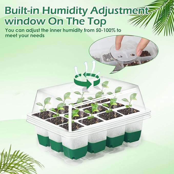 Reusable Seed Starter Tray, 4 Pack Silicone Seed Starter Kit for Starting Plant Seeds with Humidity Adjustable Dome and Lid, Indoor Seed Starting Supplies with Water Spray Bottle for Plants, BPA-Free