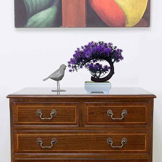 Small Artificial Plants Greenery Desktop Bonsai - Purple Plastic Fake Plants for Home Decor Indoor Bookshelf Office Desk Bathroom Room Decor, Tall 8.5"