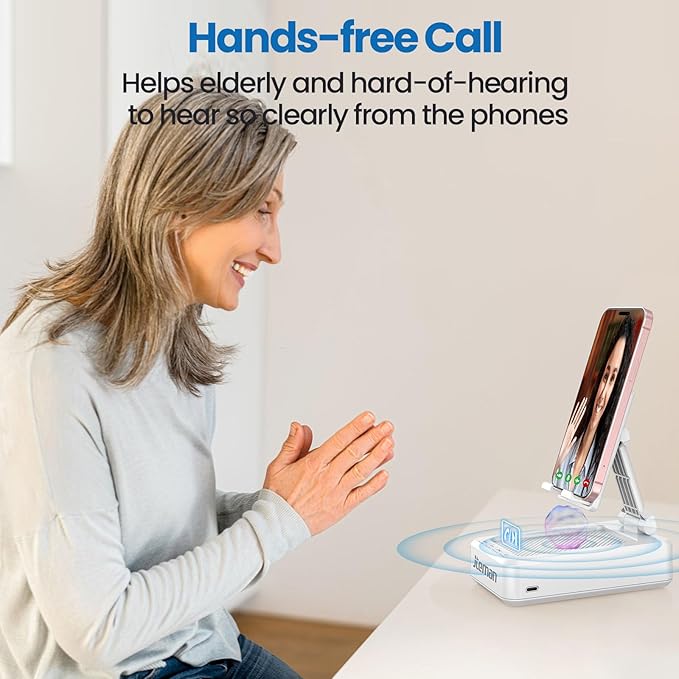 JTEMAN Portable Phone Stand with Speaker Bluetooth Wireless,Gifts for Men Women,Birthday for Women,Kitchen Gadgets for Men,Phone Holder for Desk - White