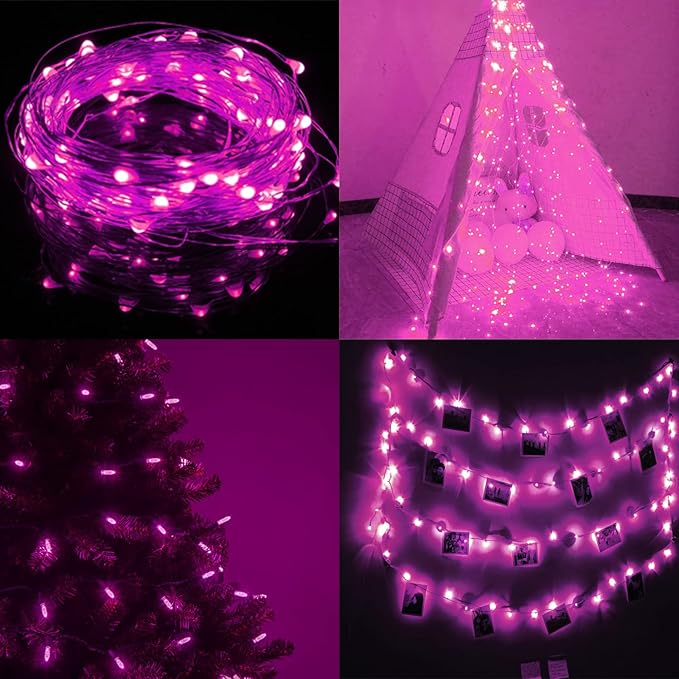 66Ft 200LED Fairy Lights Battery Operated with Remote, Waterproof Christmas String Lights with Timer for Indoor & Outdoor, Twinkle Light for Girl's Room Honeymoon Mother's Day Valentines Decor (Pink)