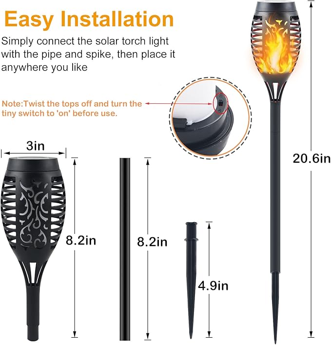 Solar Torch Light with Flickering Flame, Waterproof Solar Lights Outdoor Decorative, Solar Powered Christmas Decoration (1 Pack)