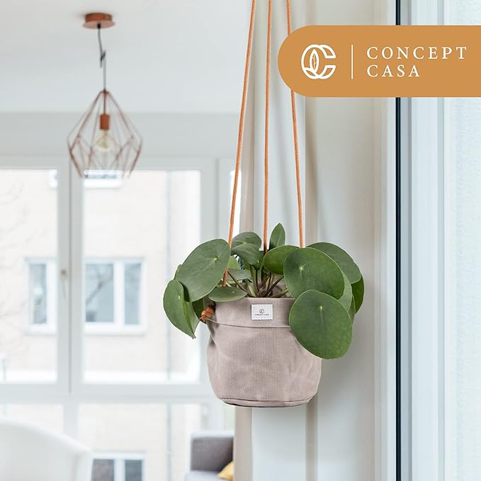 Large Waxed Canvas Handmade Hanging Planter for Indoor/Outdoor Plants, Hanging Basket Plant Holder Stone Gray