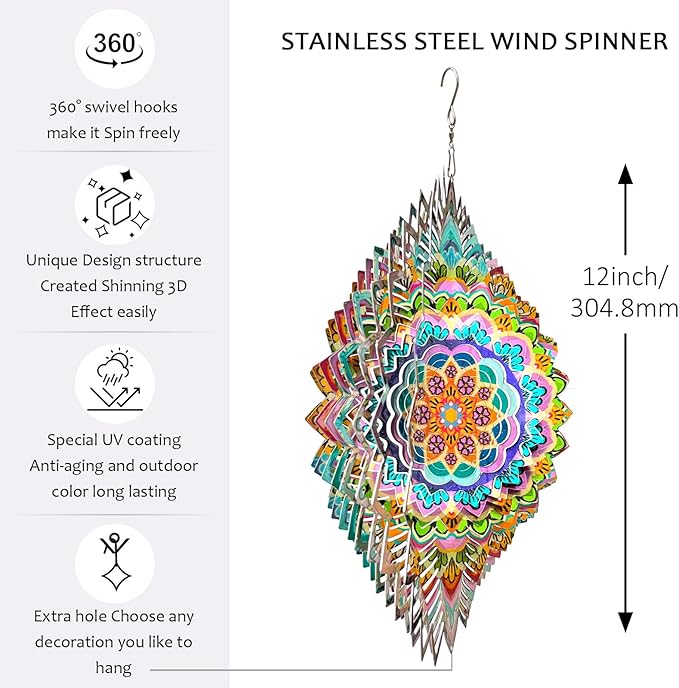 Wind Spinners Outdoor Mandala Lucky Clover,Wind Spinner Lucky Gifts for Women/Mother/Father/Men,Stainless Steel Kinetic 3D Wind Spinner Outdoor&Indoor Decoration Yard Art Garden Decor