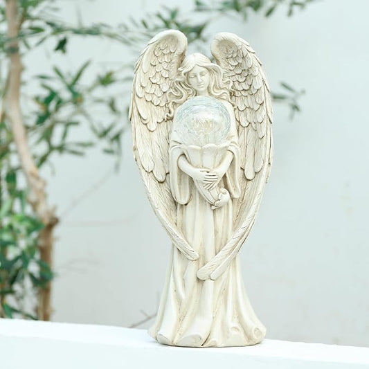 Angel Statues for Garden-Garden Angels Outdoor Statue - Solar Angels Figurines Holding Glass Ball for Outdoor Decor or Housewarming Gift