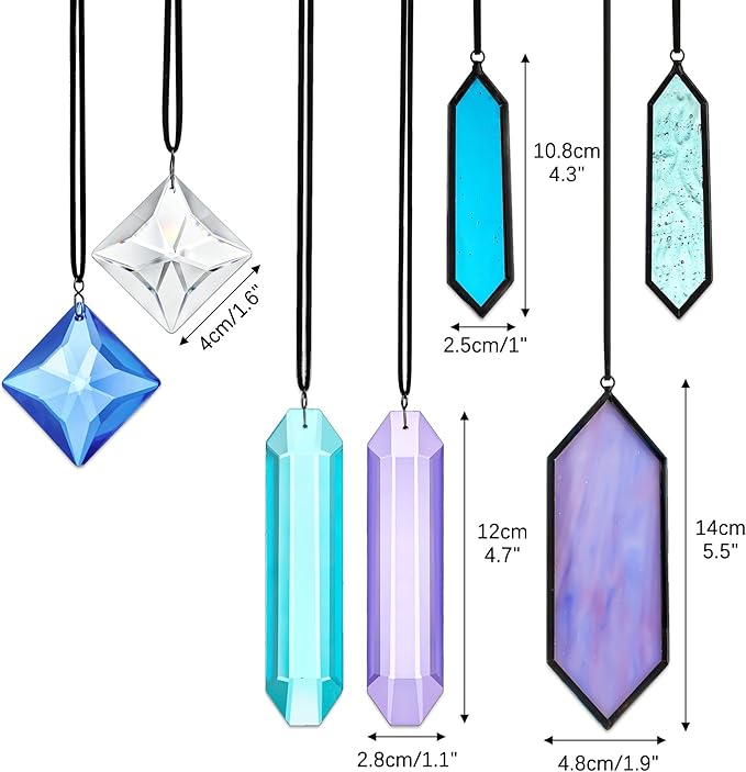 HDCRYSTALGIFTS Set 7 Crystal Blue Dreams Sun Catchers Window Hanging Ornaments Stained Glass Suncatchers Kit for Window Indoor Home Garden Decor