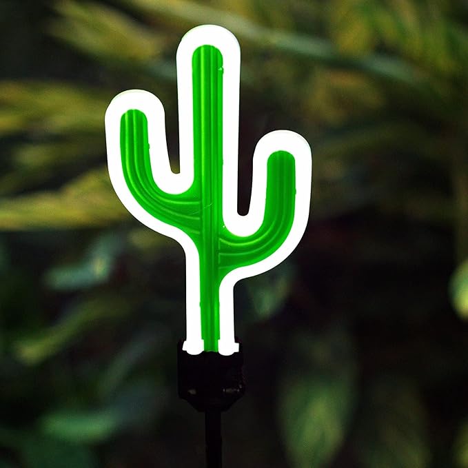 Solar Cactus Neon Lights Outdoor Decor- 2 Pack 41.3 in Gifts for Mom Woman, Garden Stake Decorative LED Lights Waterproof Path Lighting for Christmas Yard Lawn Patio Walkway Driveway Sidewalk Decor
