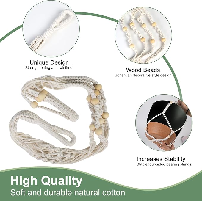 41.5 Inch Macrame Plant Hanger Indoor Outdoor with 12 Inch Flower Pot, Hanging Planter for Plants Holder with Wood Beads for Boho Home Decor (Ivory+Black)