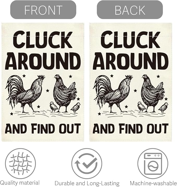 Welcome Summer Funny Chicken Garden Flag Outdoor Decorations Cluck Around And Find Out Small Double Sided Burlap art Stained Glass Style Garden Flags 12 x 18 Inch for Outside