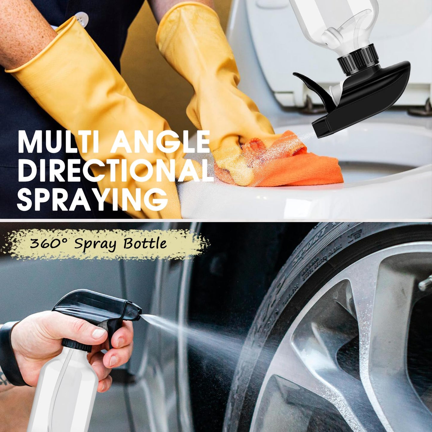 2 Packs Plastic Spray Bottles 360°Water Spray Bottle for Cleaning - 10 oz/300 ml Upside Down Spray Bottle Refillable Small Squirt Bottle with Adjustable Nozzle for Hair, Cooking, Plant, Pet (Brown)