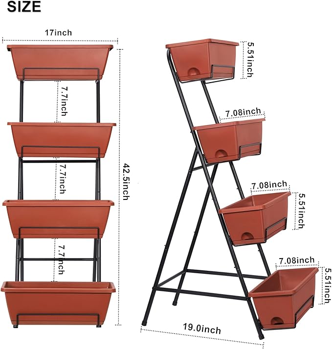Tuenort Vertical Raised Garden Bed 4 Tiers Planter Box Freestanding Garden Planter with 4 Container Boxes for Growing Vegetables Herbs Flowers on Patio Balcony Red