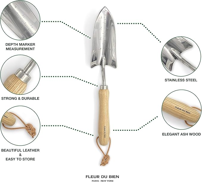 6 Piece Stainless Steel Heavy Duty Garden Tools Set, with Ash Wood Handle and Non-Slip Rubber Grip Pruner, Premium Canvas and Leather Storage Tote Bag, Outdoor Hand Tools, Garden Gift