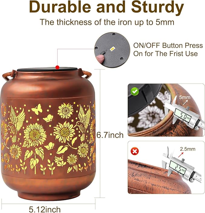 2-Pack Birthday Gifts for Women Mom Grandma Solar Lanterns Outdoor Waterproof Hummingbird Garden Decor Hanging Metal Lights Outside for Yard,Patio,Backyard,Porch