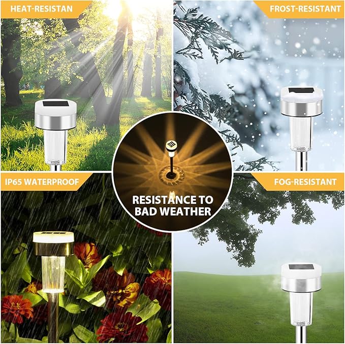 TWINSLUXES 16 Pack Solar Pathway Lights Outdoor Dual Light Source LED Solar Waterproof Pathway Lights for Garden Patio and Walkway Decoration Warm White.