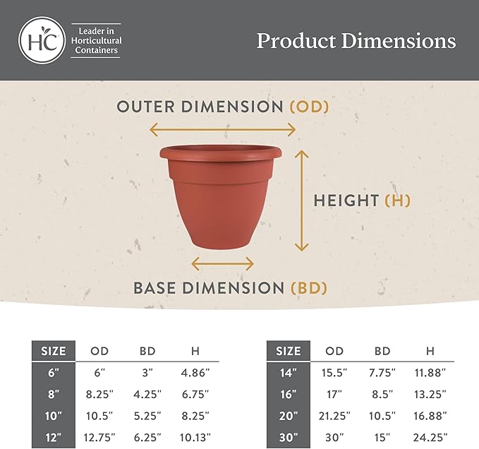 The HC Companies 14 Inch Caribbean Planter - Lightweight Indoor Outdoor Plastic Plant Pot for Herbs and Flowers, Warm Gray