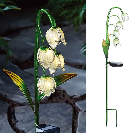 VCUTEKA Solar Garden Decor Stake Outdoor Light Glass Flower Stake for Yard Lawn Decor Backyard Decorations