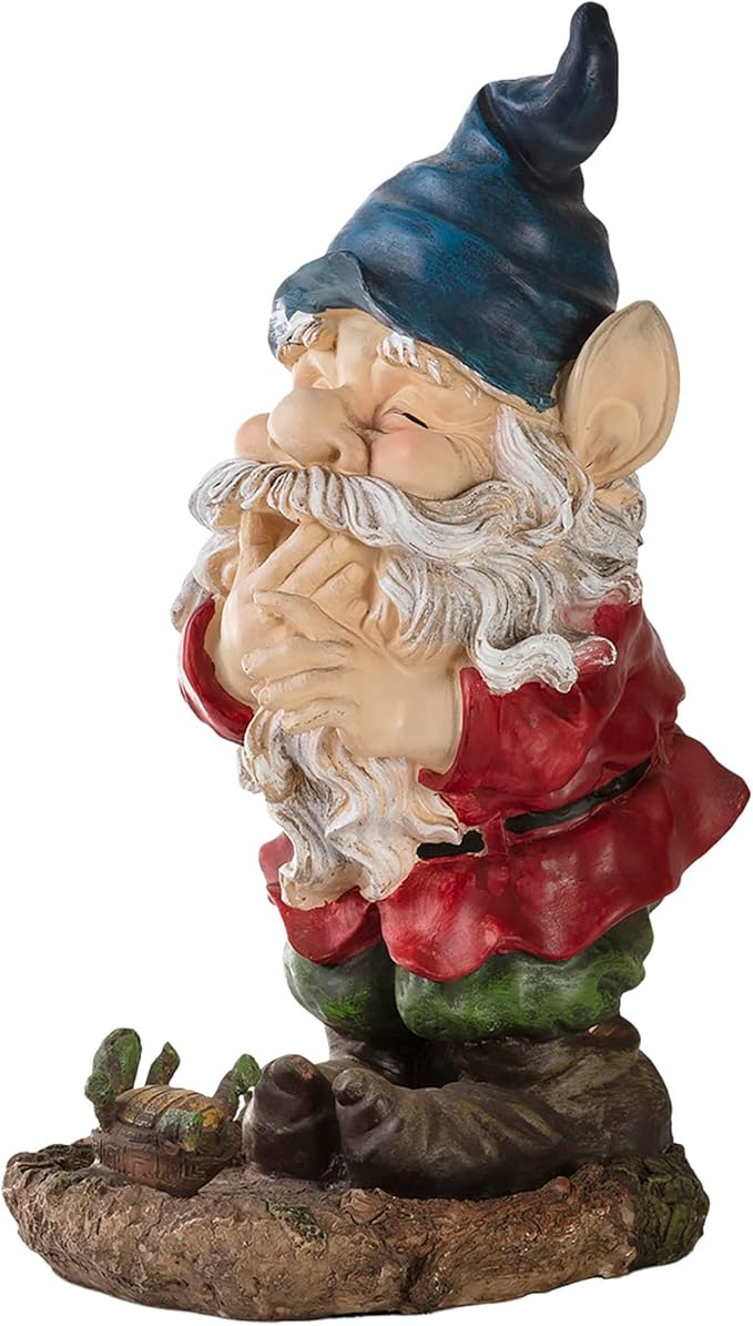 Alpine Corporation 15" Tall Outdoor Garden Gnome Smiling Yard Statue Decoration, Multicolor