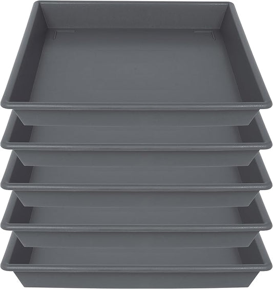 Square Plant Saucer 12 Inch 5 Pack, Plant Stand Plant Trays for Pots Heavy Duty Gray Plastic Plant Saucers for Indoors Outdoors, Flower Pot No Holes Plant Lover Gardening Gifts