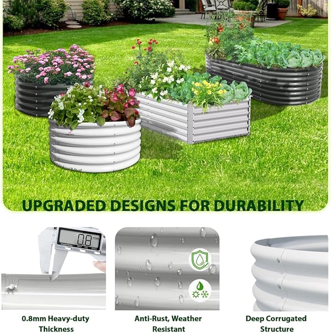 A ANLEOLIFE 6X3X2 ft Galvanized Raised Garden Beds Outdoor, Oval Large Metal Deep Root Planter Box for Planting Vegetables Flowers Herb, Anti-Rust & Easy-Setup, Antique White