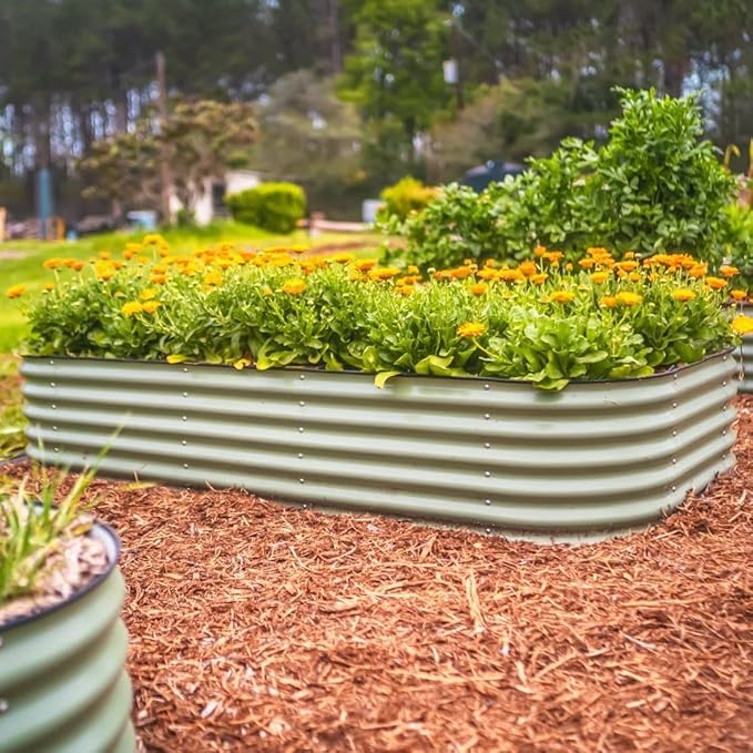 Vego garden Raised Garden Bed Kit, 17" Tall 10 in 1 Modular Metal Raised Garden Beds Kit, Metal Planter Box for Vegetables, Flowers, Herbs, Olive Green