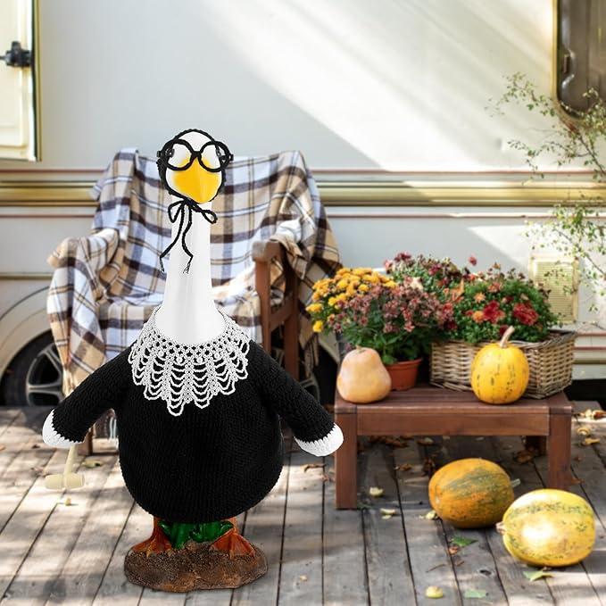 Crochet Justice Goose Outfit Handmade Federal Judge Lawn Goose Clothes Halloween Porch Goose Outfit with Glasses and Mallet for 23'' Goose Halloween Outdoor Patio Yard Lawn Art Decoration