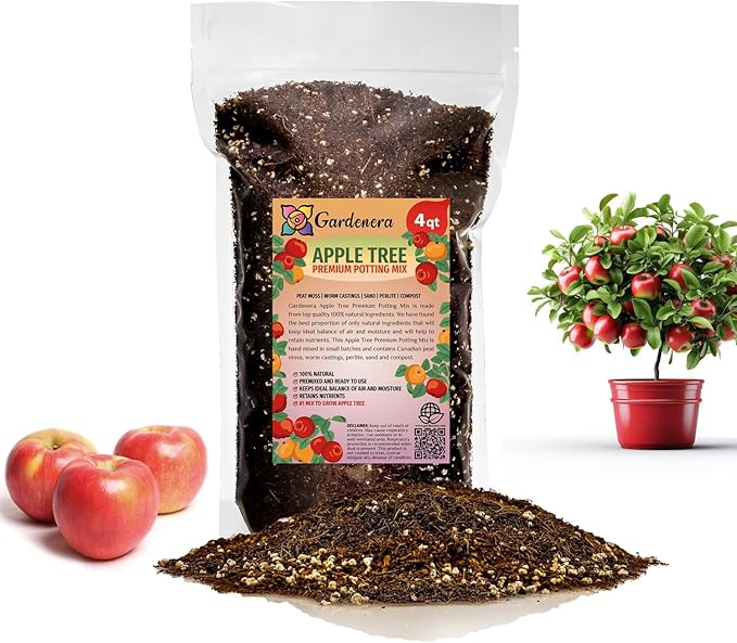 Premium Apple Potting Soil Mix - Optimal Nutrient-Rich Blend for Thriving and Juicy Apples - 4 Quart