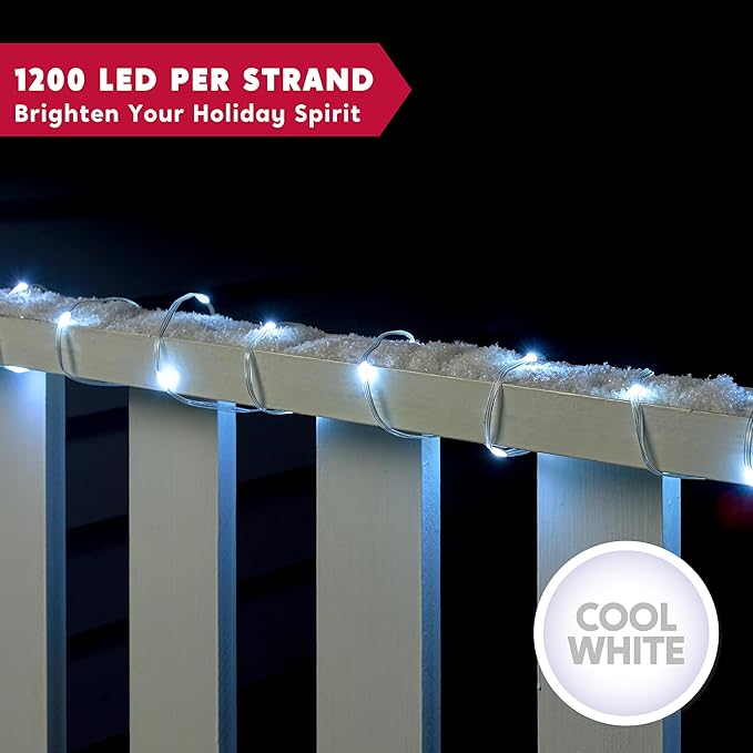 Joiedomi 1200 LED Christmas String Lights Outdoor,394FT Cool White Fairy Light with Remote 8 Modes Timer, Plug in PVC Clear Wire Lighting Decor with Reel for Indoor Dorm Classroom Bedroom Holiday