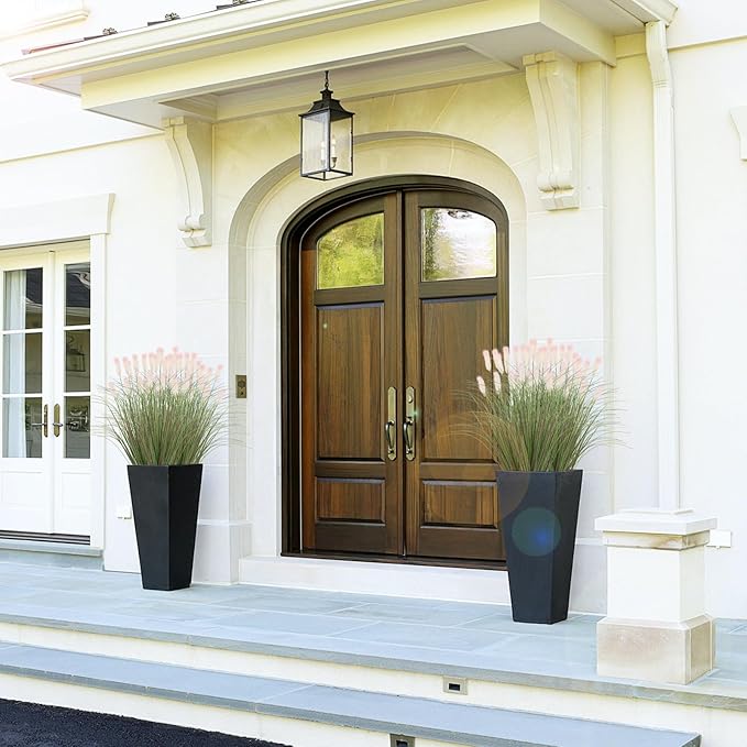 Artificial Grasses Plants Oudoor 12 Bunches Onion Grass Greenery with Plush Faux Fake Shrubs Plant Onion Wheat Grass for Outside Garden Indoor House Home Office Décor (Light Purple & Pink Plush