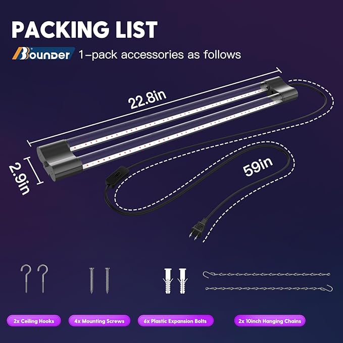 BBOUNDER 2ft 1 Pack Grow Lights for Indoor Plants, 80W (4x20W, 440W Equivalent), Red Blue Full Spectrum, Linkable LED Grow Light for Hydroponic Indoor Plant Seedling Veg, Plug in with On/Off Switch