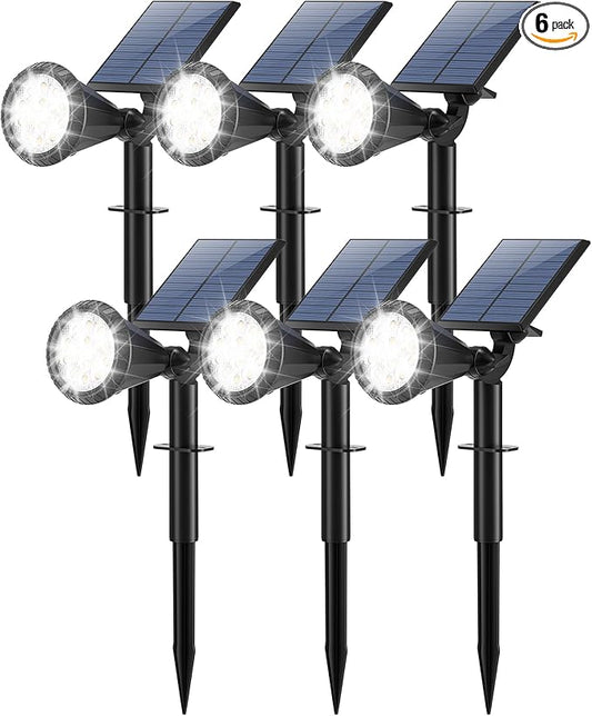 Solar Lights Outdoor Waterproof 180° Adjustable Landscape Spot Lights for Yard 4 Lighting Modes Solar Powered Spotlights for Pathway Garden Outside Wall Pool Porch (6 Pack, Cool White)
