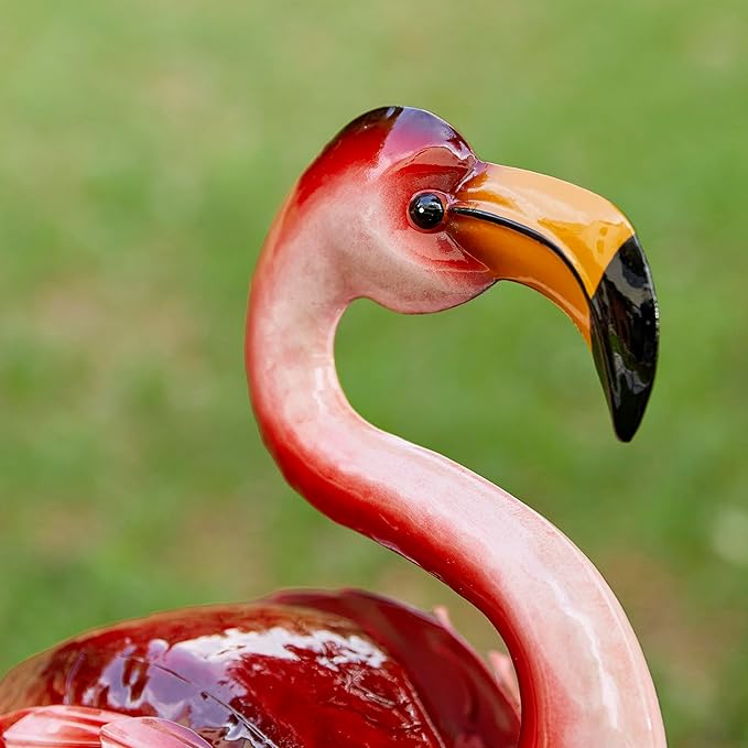 Glitzhome Metal Standing Flamingo Garden Statue with Stakes Outdoor Decorative Sign, 36.25" H