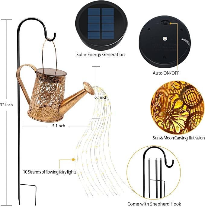 Solar Watering Can Lights Outdoor, Gardening Gifts for Mom Women Grandma Mother's Day, Waterproof Garden Decor Hanging Solar Lantern Lights, Outdoor Patio Yard Porch Decor for Birthday Christmas