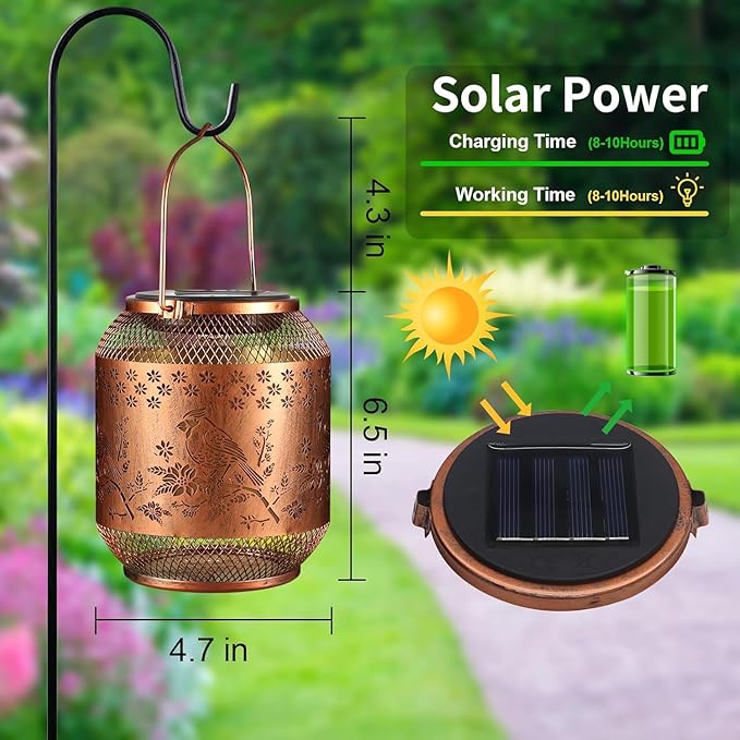 Solar Lanterns Outdoor Waterproof Christmas Birthdays Gifts for Women Mom Grandma Butterfly Garden Decor Metal Hanging Solar LED Lights for Patio(Red Bird)